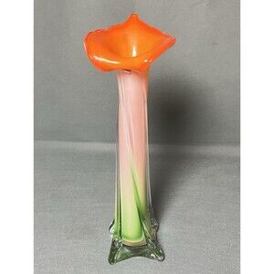 Murano Style Calla Lily Jack In the Pulpit Vase Art Glass Flower Orange Vintage